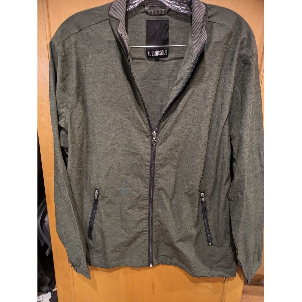 Linksoul‎ LS524 Mens green 4 way Stretch Full Zip Outerwear Mock Neck Jacket S